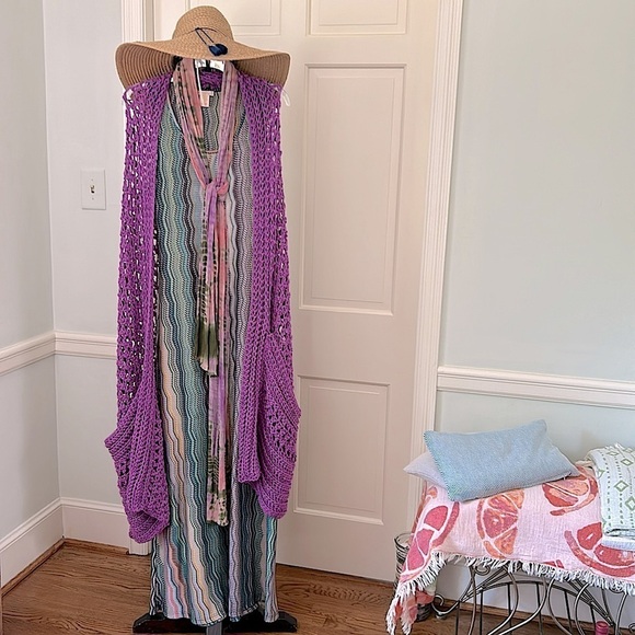 Festival Perfect Pocket Scandinavian Euro Wrap Open Knit Slouchy Pocket Artisan - Picture 9 of 16